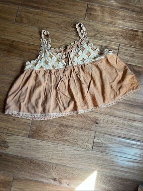 Peach Crochet-Trim Sleeveless Dress